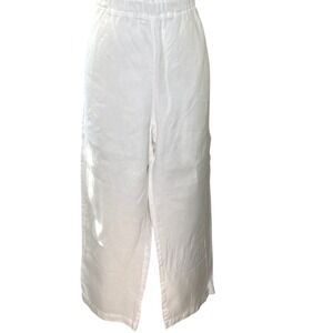 White Wide Leg Cropped Linen Pants Eileen Fisher Petite LP Organic‎